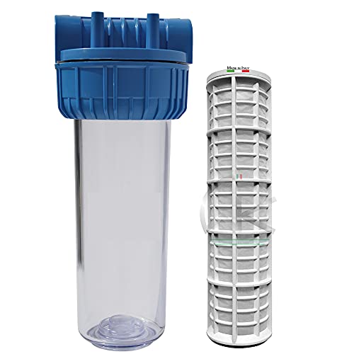 WK Contenitore Filtro 10' 3/4' Tipo 3 Pezzi Staffabili con Cartuccia in Nylon lavabile e riutilizzabile 10' - Made in Italy - Struttura Robusta e Versatile per Filtrazione dell'Acqua