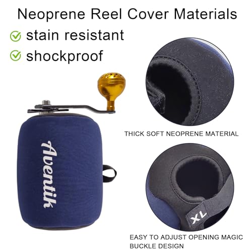 Aventik Neoprene Fishing Reel Cover Pouch Round Baitcasting Trolling Reels Storage Conventional Reel Cover Durable Soft Protection (Black, L:4.3''Width x 3.3''Diameter) - Thumbnail 3