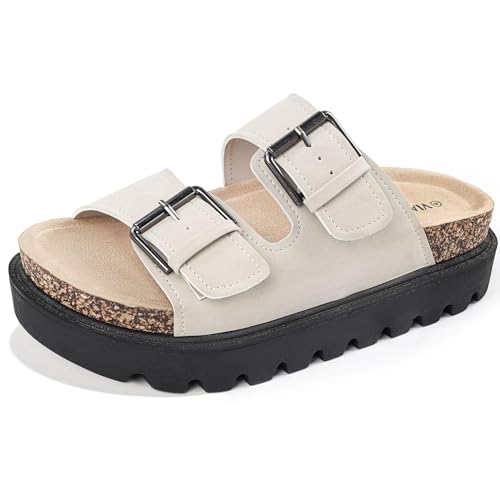 Image of Chunky Platform Sandals for Women, Waterproof Non-Slip Rubber Sole, Adjustable Double Buckle, Arch Support Open Toe Slide Sandals, Comfortable Black Wedge Sandals for Women