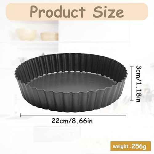 8 inch Quiche Pan,Flan Tins with Loose Base, Non-Stick Tart Tin,Fluted Round Deep Flan Dish, Tart Tins for Baking Quiches, Pies, Flans, Cheese - Image 3