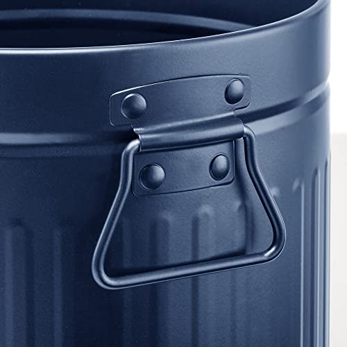 Image of mDesign Steel Metal 2 Gallon /7 Liter Trash Can Wastebasket, Garbage Bin with Handles for Bathroom, Kitchen, Bedroom, Office - Holds Trash, Waste, Garbage, Recycling - Navy Blue