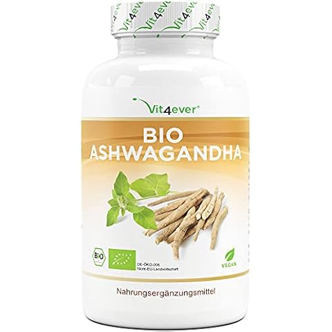 Original Bio Ashwagandha - 365 Kapseln - Hochdosiert mit 1950mg je Tagesportion - Echte indische Schlafbeere - Laborgeprüft - Vegan Cover