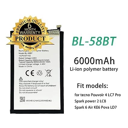 Image of Original BL -58BT Battery for Tecno Pouvoir 4 / Tecno Pouvoir 4 Pro /Battery with 6 Month Warranty ****(E00102)