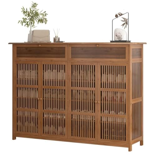 ACEMIC Armoire à Chaussures Multi - Fonctionnelle en Bambou, Style Chinois Moderne, 4 Niveaux avec Tiroir Caché & Portes Respirantes, pour Entrée/Couloir,...