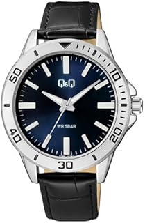 ساعة كوارتز انالوج بعقارب وسوار جلدي للرجال من كيو اند اسود Q28b-006py