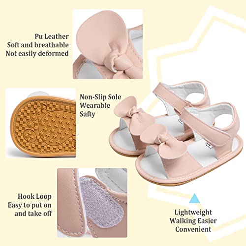 Image of Babelvit Infant Baby Girl Boy Sandals Comfort Premium Summer Outdoor Casual Beach Shoes with Flower Bowknot Anti Slip Rubber Sole Newborn Toddler Prewalker First Walking Shoes