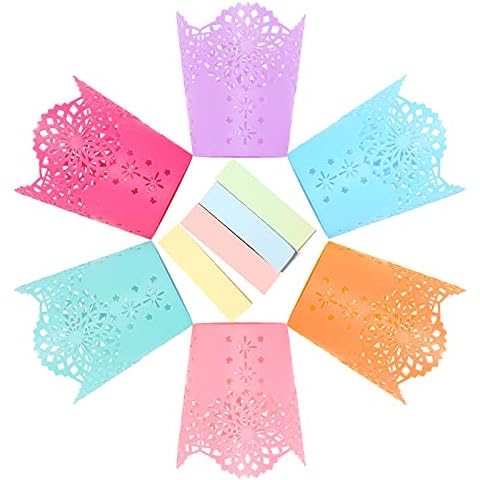 Koogel Pencil Holder Cup Set,6 Pcs Different Pencil Cup Pen Holder Ruler Organizer Plastic Office Home Storage Organizer Free 400 Pcs Sticky Notes Cover