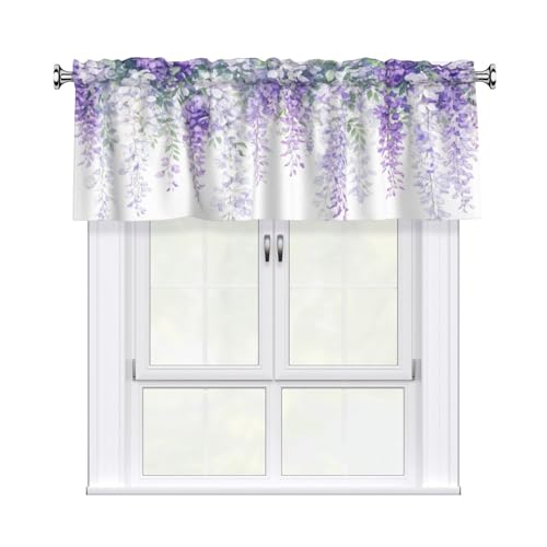 mutakin Flowers Valance Curtain for Kitchen Window Light Filtering Rod Pocket Small Short Valances for Living Room Bathroom 1 Panel 52x18 Inch