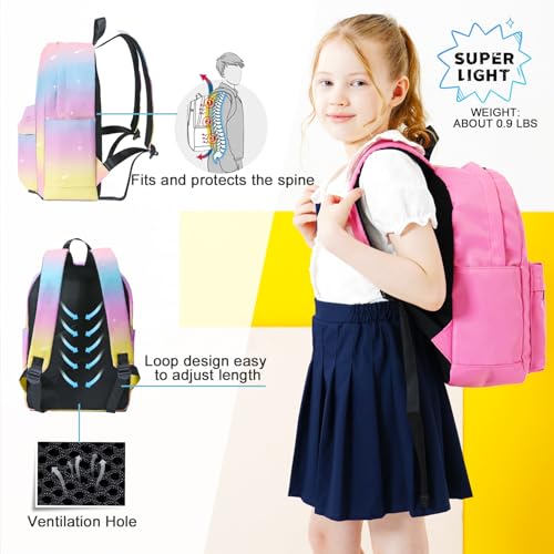 BIGHAS Lightweight Kids Backpack For School Boys and Girls, Preschool Kindergarten, Primary School, Daily Medium Size 3-14 Years Old (Rainbow2)4