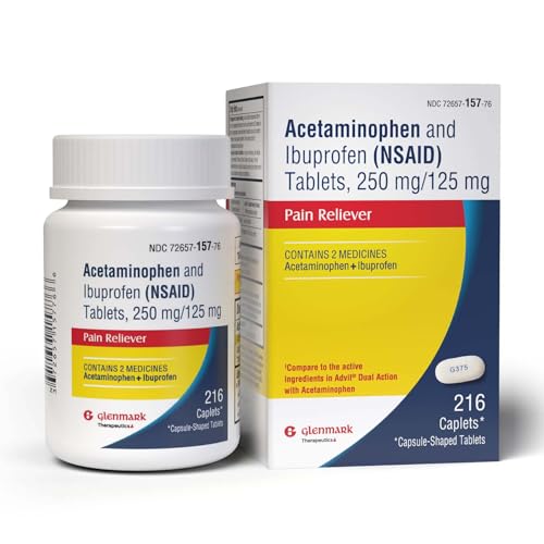 Dual Action Acetaminophen 250mg and Ibuprofen 125mg Caplets Up to 8h of Pain Relief for Minor Aches and Pain Headaches Toothache Backache Menstrual Cramps Minor Arthritis Pain 216 Count