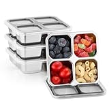 4 Pack Stainless Steel Snack Containers with Lids 4 Compartment Lunch Box for Adults & Kids Meal Prep Bento Box Containers Reusable