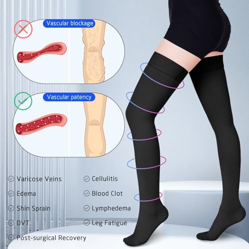 Image of 15-20 mmHg Compression Stockings for Women & Men, Thigh High Compression Socks Medical Graduated Compression Support for Edema, Varicose Veins