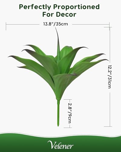 Image of Velener 13.8 Inch Artificial Agave Plants, UV Resistant Fake Outdoor Plants, Small Faux Plants for Indoor Decor(Green)-2 Pack