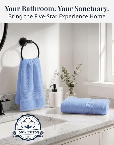 Image of LANE LINEN Bath Hand Towels for Bathroom - Pack of 4 (16 inch x 28 inch), 100% Cotton Hand Towel - Soft, Durable, Quick Dry & Highly Absorbent - Hotel Quality Face Towels for Salons & Home Use - Cerulean Blue