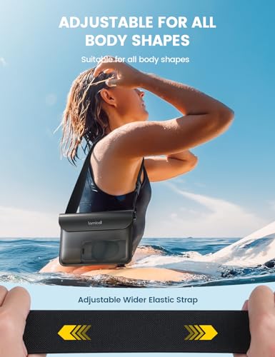 Image of Lamicall Waterproof Fanny Pack, Cruise Essentials 2025 - [Elastic Waist Strap] Dry Bag Pouch, Travel, Boat, Paddle, Kayak, Beach, Swimming Accessories, 8.7 inch for iPhone 17 16 15 14 13 Pro Max Air