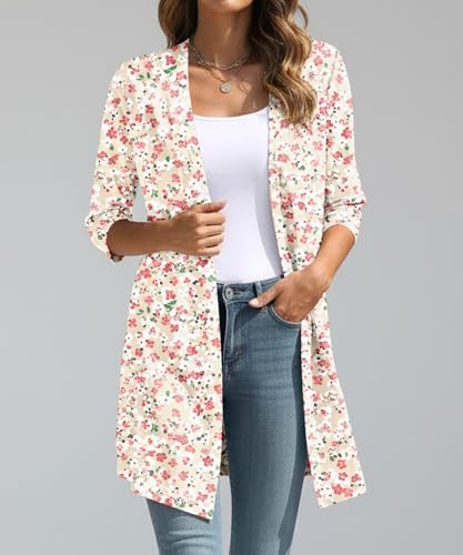 Image of YSYOKOW Lightweight Cardigans for Women 3 /4 Sleeve Long Open Front | Cardigan sweaters for women lightweight, summer cardigans for women lightweight, long cardigans for women trendy, dressy