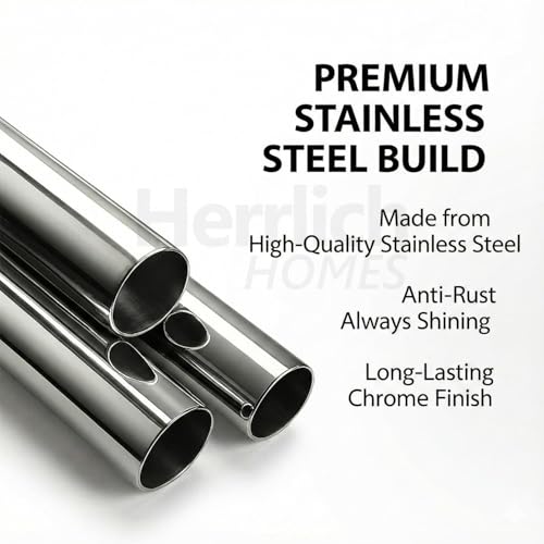 Image of Herrlich Homes Stainless Steel Curtain Rod Set (4 Pipes, 48 Inches) | Silver & Chrome Finish | Anti-Rust Heavy Duty SS Rod for Door, Window & Shower | Multipurpose