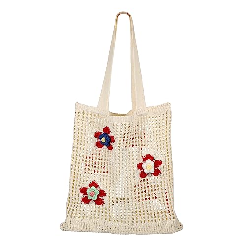 Beaupretty Bolso de Hombro para Mujer con Flores Bolsa de Playa Grande de Malla Hueca Capacidad Diseño Retro y Resistente para Vacaciones y Diario