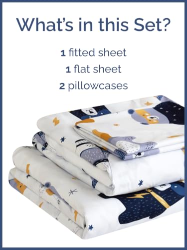 Image of Kids Queen Size Bear Bed Sheets - 4 Piece Kids Bear Sheet Set - Comic Hero Bedding - Ultra-Soft, Cute & Cozy - Breathable & Machine Washable - Wonderful Brave Bed Set for Boys, Girls, Teens & Toddlers