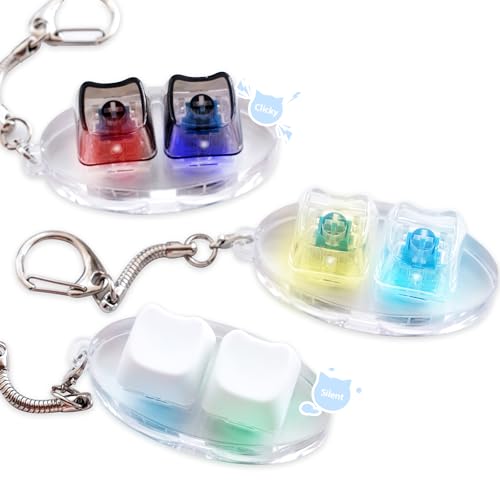 3Pcs Keyboard Fidget Toy for Adults, Silent & Loud Clicker Keyboard Keychain, Cute Cat Button Clicker Fidget Toy for Anxiety and Stress Relief