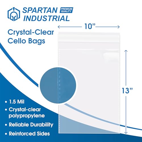 10" X 13" Self-Sealing Cellophane Bags (1000 Count) 1.5 Mil Clear Poly Packaging for Shirts, Clothing, Apparel - Reinforced Resealable Cello Bags for Small Business Shipping - Spartan Industrial by Spartan Industrial - Image 2