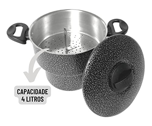 Cuscuzeiro 20 Panela Cuscuzeira Cuscuz Delicioso Grande Em Alumínio Reforçado (Preto)