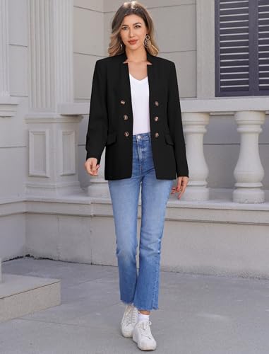 OBEEII Women's Long Sleeve Stand Collar Casual Blazers Jacket Elegant Business Office Blazer with Pockets3