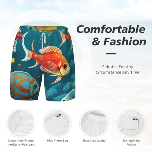 Men's Ocean Underwater Fish Print Quick-Dry Mesh Swim Trunks Stretch Lining Beach Shorts Surfing Summer Vacations4