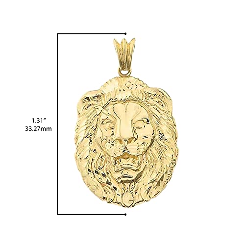 Animal Kingdom 14k Yellow Gold Sparkle-Cut Lion Head Statement Pendant Charm - Choice of Size (S, M, or L)3