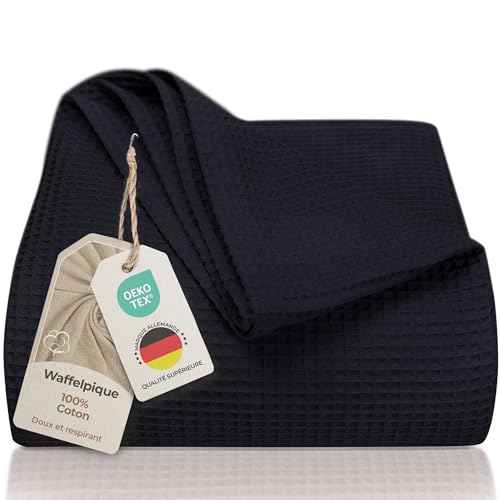 LAYNENBURG Couvre-lit piqué gaufré 100% Coton 250 g/m² – Couverture légère et aérée pour l’été, Plaid lit et canapé, Jeté de canapé, Lavable 40...
