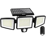 Solar Lights Outdoor,ATUPEN 210 LED 2500LM Motion Sensor Lights with Remote Control, 3 Heads Security LED Flood Light, IP65 Waterproof, 270° Wide Angle Illumination Wall Light with 3 Modes(1 Packs)