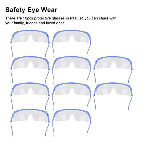 Eyewear Protective Safety Glasses,10Pcs Saftey Glasses Goggles Anti Fog Eye Goggles Safety Protection, Adjustable Eye Wear Set Kit For Laboratory,Home, Hiking Travel(Clear, Blue) #TOP3