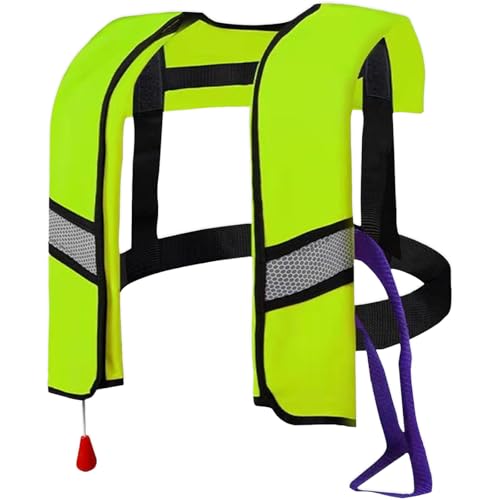 150N Automatic Inflatable Life Jacket – Adjustable Nylon Swim Vest with CO2 Inflation, Reflective...