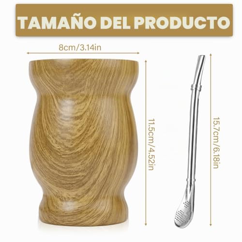 Miniatura 2 de Juego De Tazas De Té Mate De Acero Inoxidable Con Cuchara Y Cepillo De Limpieza, Apto Para Lavavajillas, Resistente Para Cocina, Restaurante, Café Marrón Amarillento