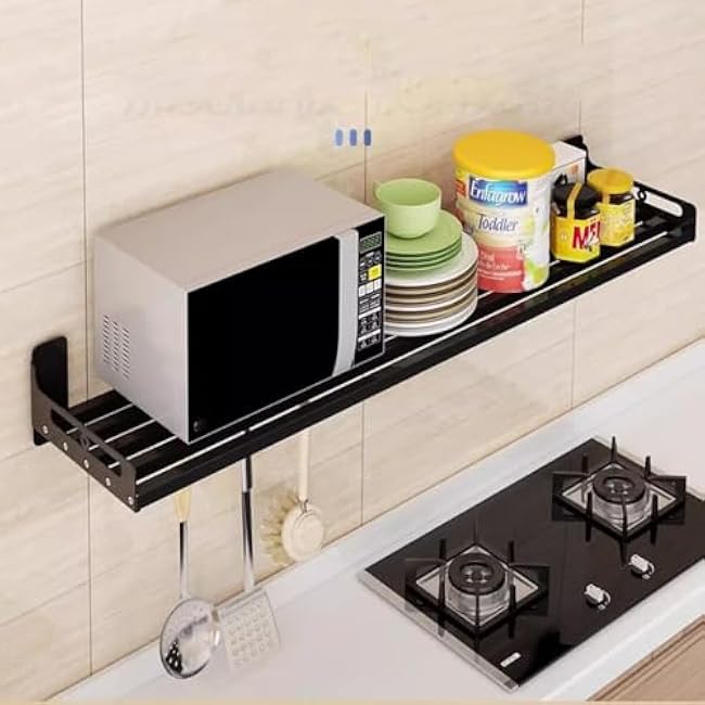 Wall Mount Microwave Oven Shelf Rack with Hooks - Universal Microwave Wall Brackets, Ideal for Restaurant, Bar, Home (Kitchen, Laundry, Garage & Utility Room)(Size:80cm)