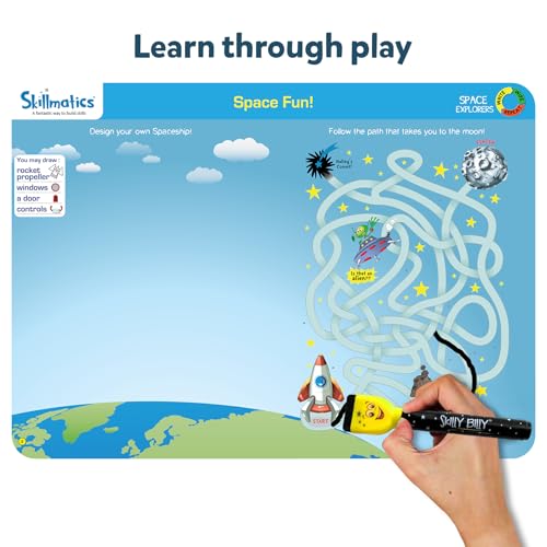 Skillmatics Space Explorers Activity Mats - STEM-Inspired Reusable Game with 2 Dry Erase Markers, Hands-On Space Learning for Curious Kids Ages 6, 7, 8, 9