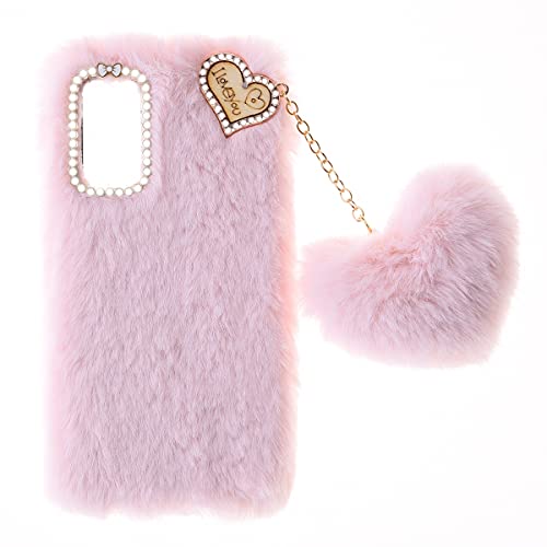Fluffy Fur Plush Funda para ZTE Blade A31 Funda de Silicona TPU Case Bonita Love Decoration Funda de Fluffy Fur con Diamantes de Purpurina Carcasa para ZTE Blade A31,Rosado