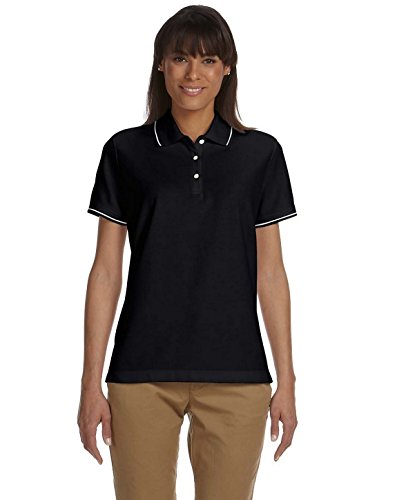 Devon & Jones Ladies' Pima Piqué Short-Sleeve Tipped Polo L Black/ White #TOP6