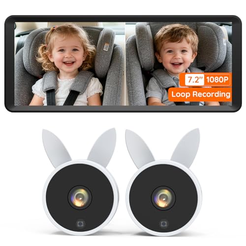 Image of Babyvue BV3 MAX Dual Car Camera Baby Monitor with Recording, 7.2" Split Screen Backseat Camera, 1080P IR Night Vision, Easy Setup for Twins & 2 Kids