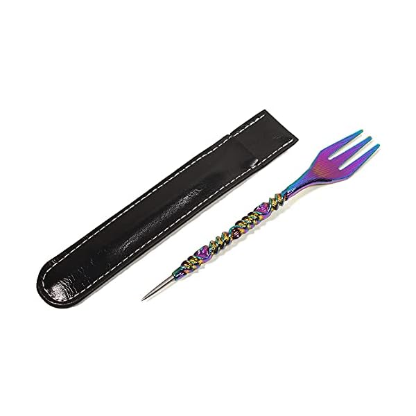 Premium Shisha Stecher Gabel Besteck Set Inklusive Tabaksieb und Leder Tasche - Tabakgabel und Lochstecher in einem (2…