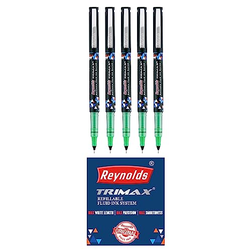 Bolígrafo Reynolds Trimax Green de escritura extra suave y punta de 0.5 mm, 5 uds