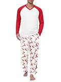 Feiersi Men's Pajama Set Soft Long Sleeve Pjs Sets Lightweight V-neck Cmfy Loungewear Shirts With Pockets(White Red Elk,XX-Large)
