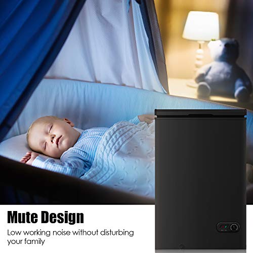 Coolhome 3.5 Cubic Feet Chest Freezer With Removable Basket, From 6.8℉ To -4℉ Free Standing Compact Fridge Freezer For Home/Kitchen/Office/Bar (Black, 3.5 Cubic Feet) #TOP4