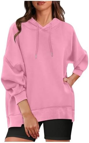 Oversized Hoodies for Womens Fleece Solid Colour Sweatshirts Long Sleeve Sweaters Pullover y2k Fall Outfits with Pocket
