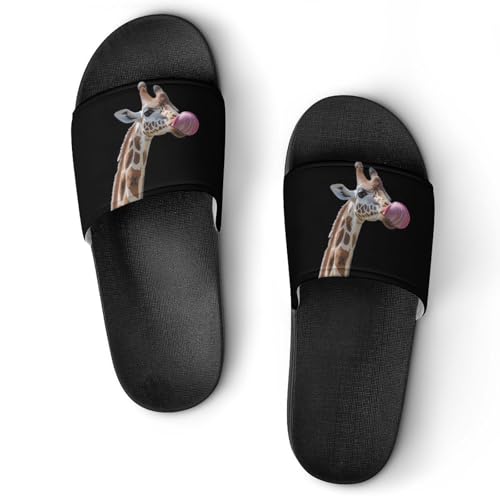 Funny Giraffe Sticks Out Tongue Men's Bathroom Slippers Shower Indoor Home Beach Outdoor Shoes for Women