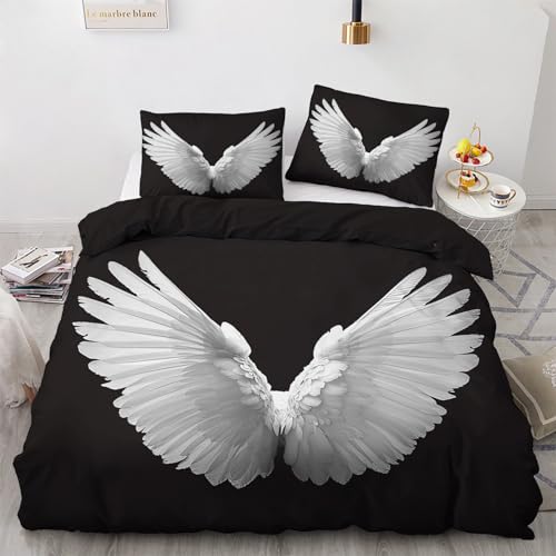 Generisch Bettwäsche 135x200 Engelsflügel - Mädchen Bettbezug 135x200 2er Set, Weich & Bügelfrei Mikrofaser Bettwäsche-Sets, Wendebettwäsche mit Reißverschluss und 1 Kissenbezug 80x80 A&-i254