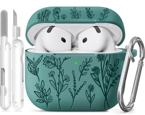 Image of for Airpods 4 Case, Ekoonpft Flower Engraved Soft Silicone Case Cover