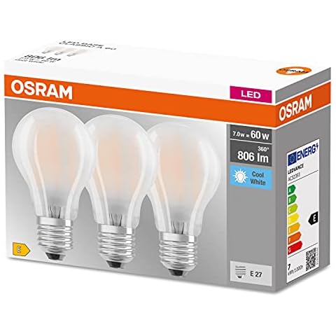 OSRAM LED Classic A60 lámparas de filamento esmerilado de vidrio para E27, blanco frío, 806 lúmenes, caja de 3 Cover