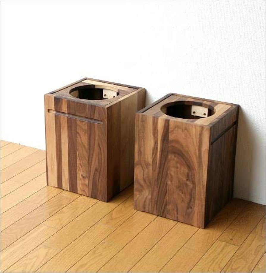 ウォールナット無垢材のダストボックス 木製ゴミ箱 Amazon｜ゴミ箱 木製 ウォールナット 無垢 木目 四角 ふた付き
