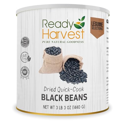 Ready Harvest Quick-Cook Dried Black Beans Canned Dried Black Beans Dried Beans Dry Beans|Emergency Food Supplies Survival Food Emergency Food Rations #10 Can 25-Year Shelf Life 3 lbs